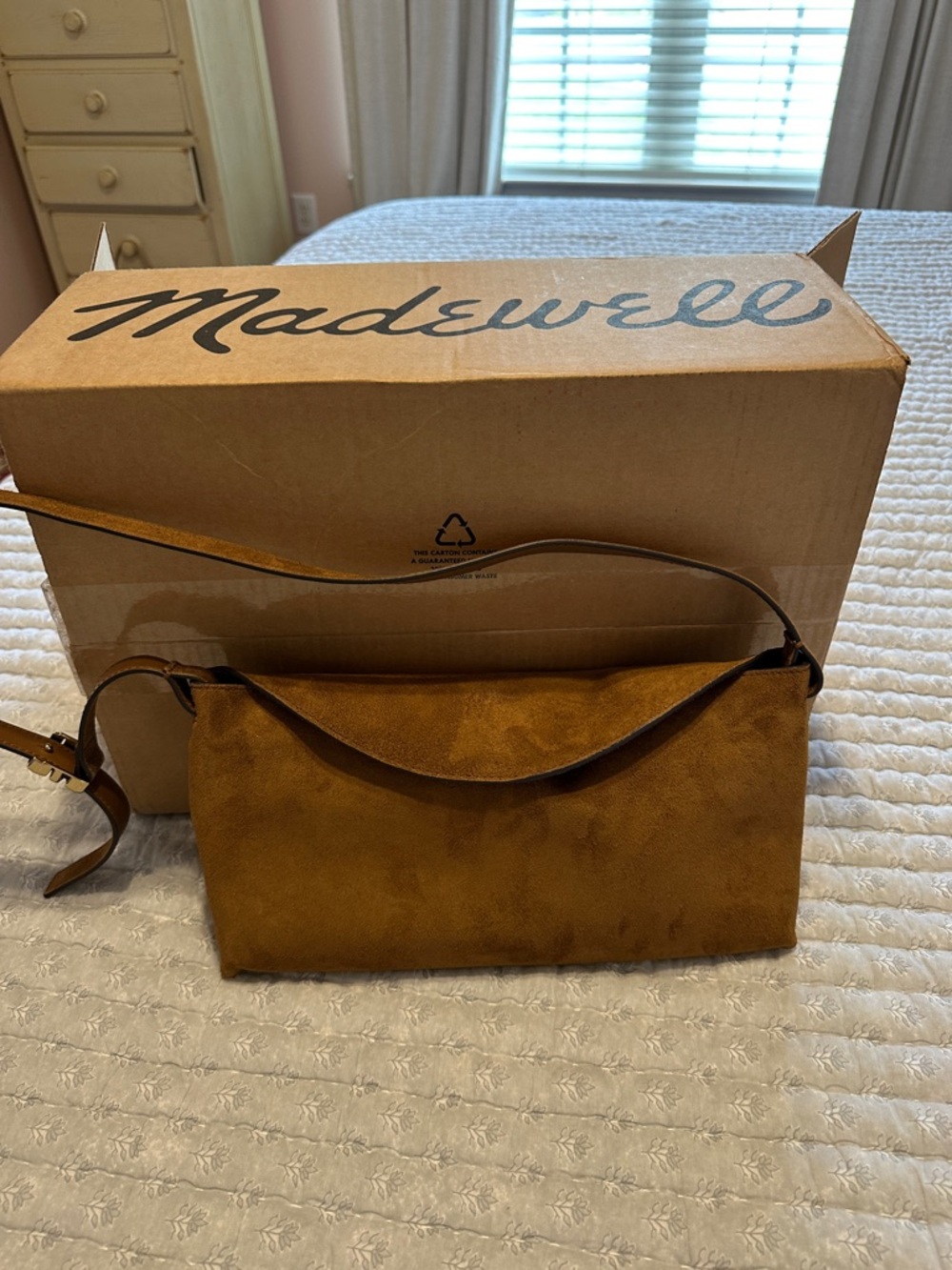 Madewell Suede Shoulder Bag in Cognac Tan